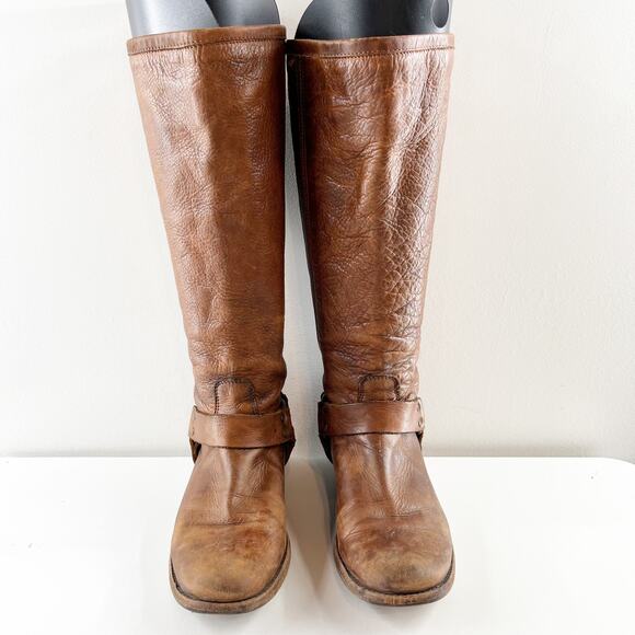 FRYE Phillip Knee High Leather Harness Equestrian Riding Boots Brown 7 - Picture 6 of 8